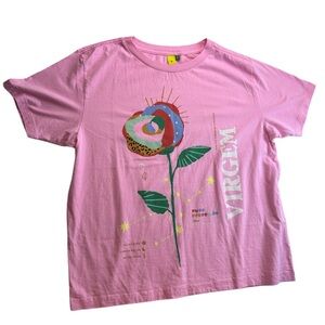 Farm Rio Women's Virgo Zodiac Pink T-Shirt, Size Medium
